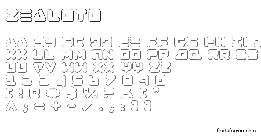 Czcionka Zealoto – alfabet, cyfry, specjalne znaki