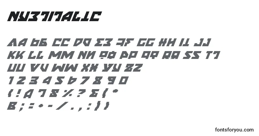 A fonte NyetItalic – alfabeto, números, caracteres especiais