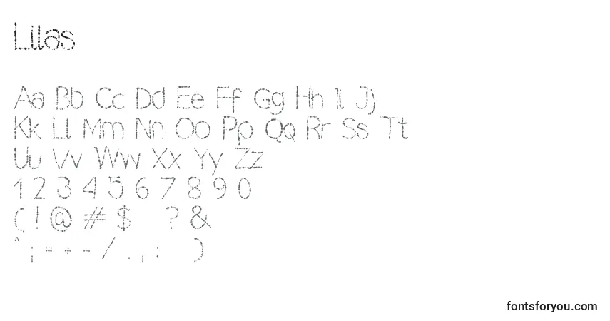 A fonte Lilas – alfabeto, números, caracteres especiais