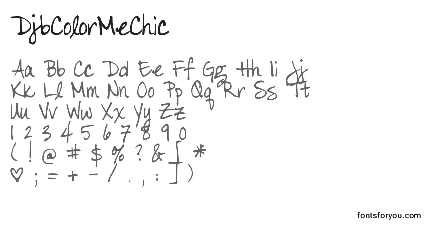 Czcionka DjbColorMeChic – alfabet, cyfry, specjalne znaki
