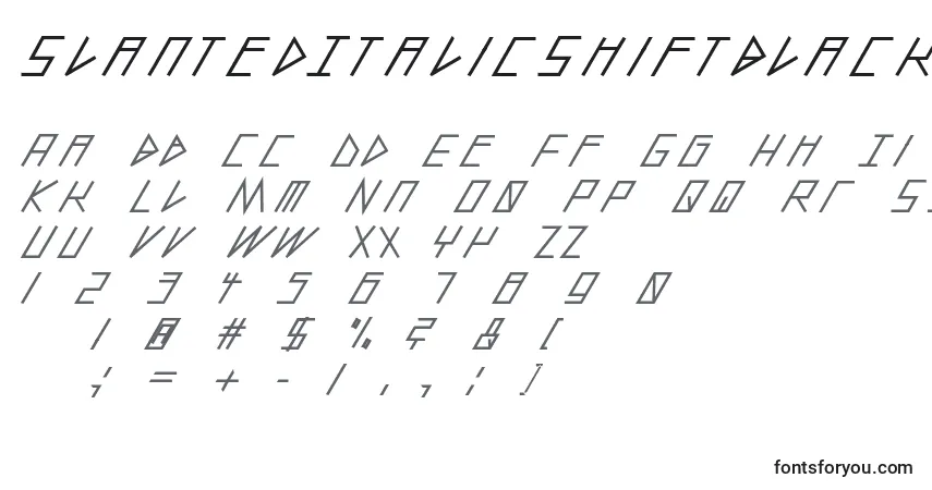 Czcionka SlantedItalicShiftBlack – alfabet, cyfry, specjalne znaki
