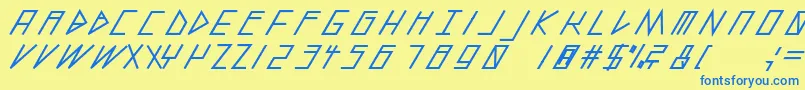 SlantedItalicShiftBlack-Schriftart – Blaue Schriften auf gelbem Hintergrund