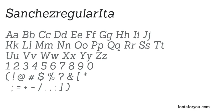 A fonte SanchezregularIta – alfabeto, números, caracteres especiais