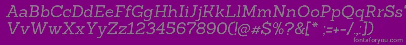 Weitere Informationen zur SanchezregularIta-Schriftart SanchezregularIta-Schriftart – Graue Schriften auf violettem Hintergrund