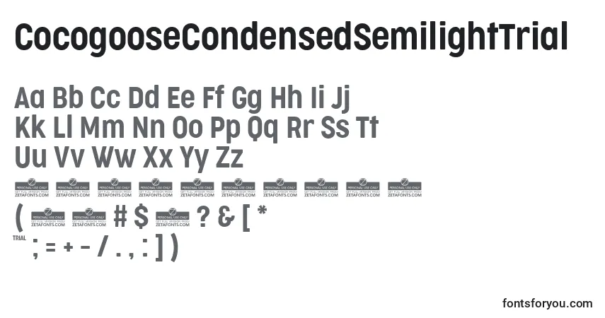 Czcionka CocogooseCondensedSemilightTrial – alfabet, cyfry, specjalne znaki