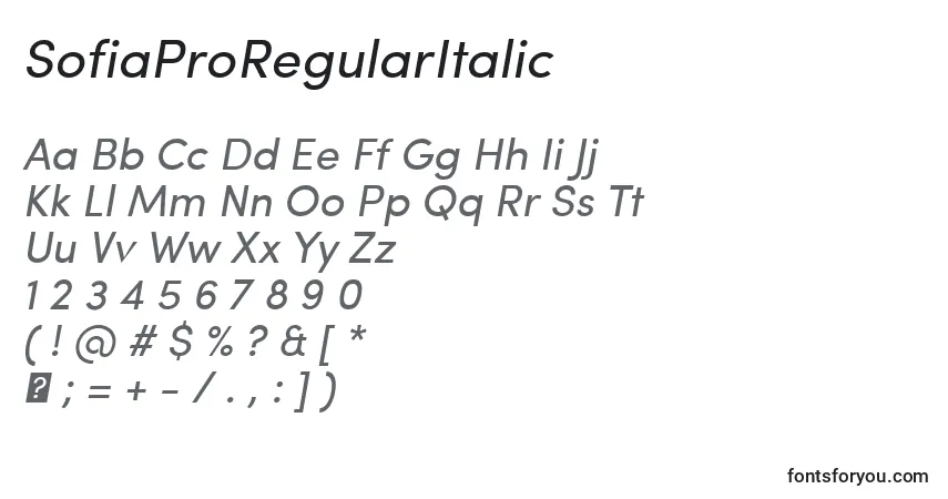 SofiaProRegularItalic-fontti – aakkoset, numerot, erikoismerkit