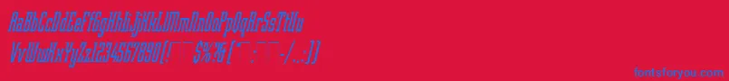 Fonte RobotikItalicPlain – fontes azuis em um fundo vermelho
