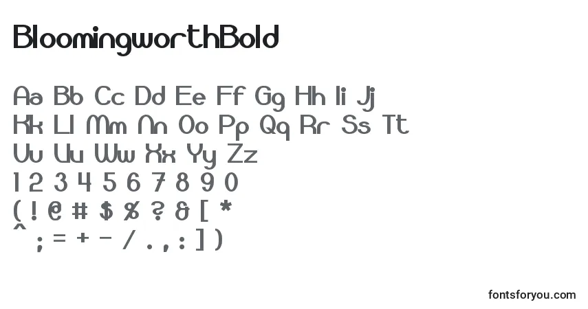 A fonte BloomingworthBold – alfabeto, números, caracteres especiais