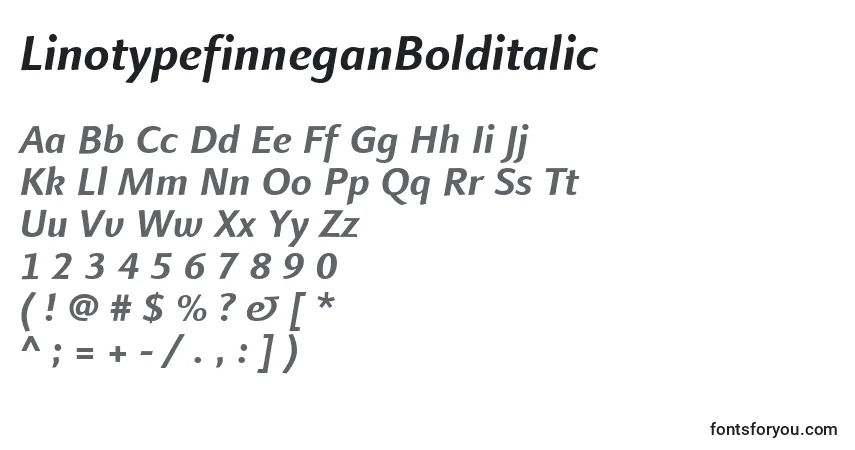 A fonte LinotypefinneganBolditalic – alfabeto, números, caracteres especiais