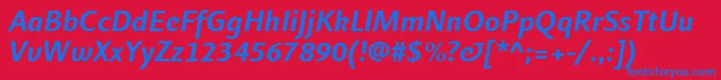 LinotypefinneganBolditalic Font – Blue Fonts on Red Background