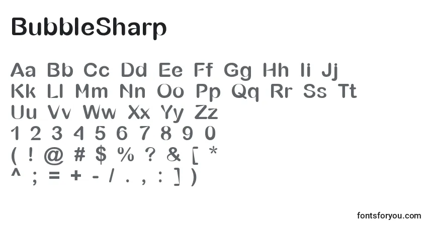 Czcionka BubbleSharp – alfabet, cyfry, specjalne znaki