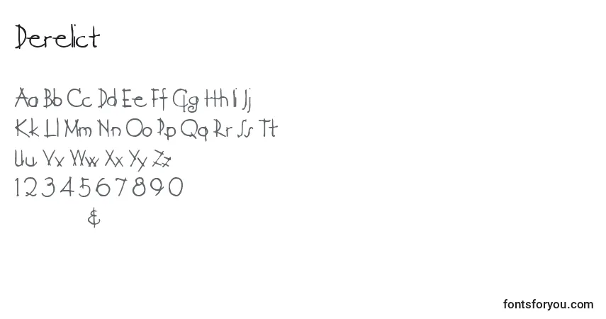 Шрифт Derelict – алфавит, цифры, специальные символы