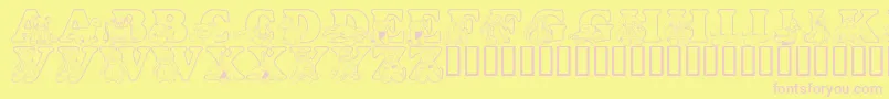 フォントLmsTyBuddies – ピンクのフォント、黄色の背景