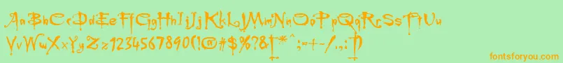 フォントRebuffed – オレンジの文字が緑の背景にあります。