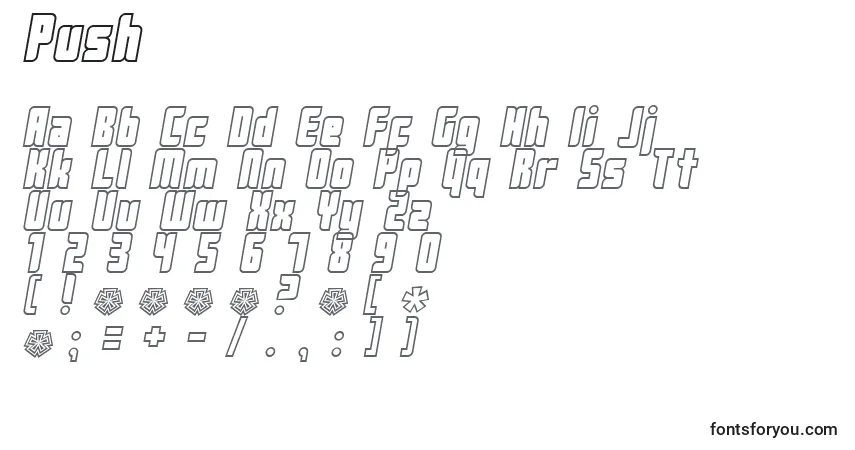 Czcionka Push – alfabet, cyfry, specjalne znaki
