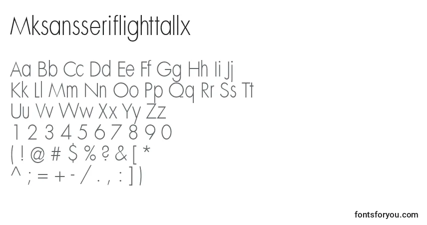 Czcionka Mksansseriflighttallx – alfabet, cyfry, specjalne znaki