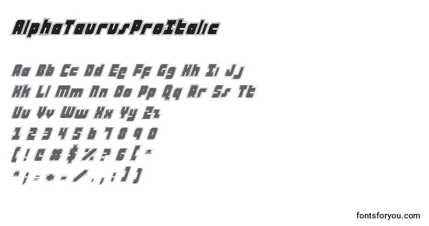 Schriftart AlphaTaurusProItalic – Alphabet, Zahlen, spezielle Symbole