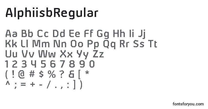 A fonte AlphiisbRegular – alfabeto, números, caracteres especiais