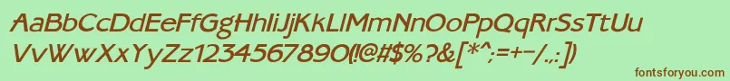 Fonte AmbassadoretypeItalic – fontes marrons em um fundo verde