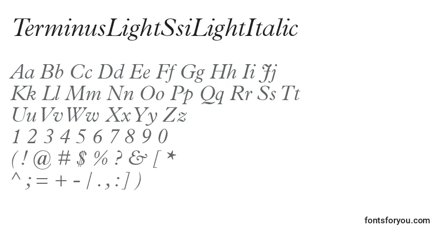 TerminusLightSsiLightItalic-fontti – aakkoset, numerot, erikoismerkit