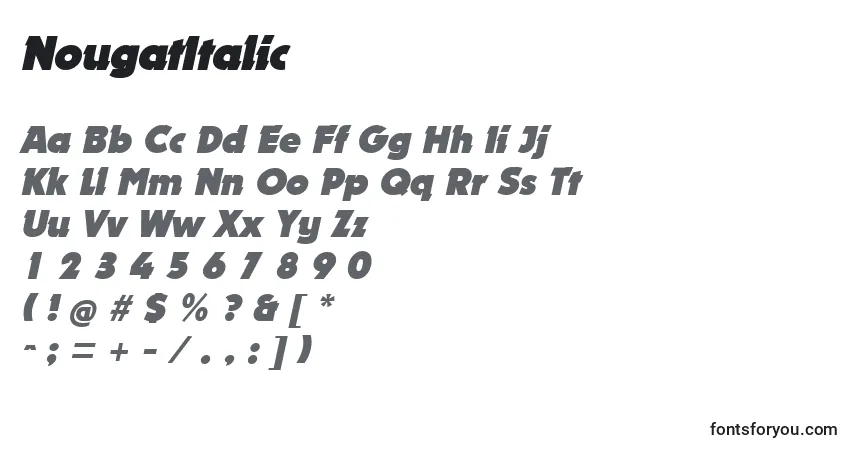 Schriftart NougatItalic – Alphabet, Zahlen, spezielle Symbole