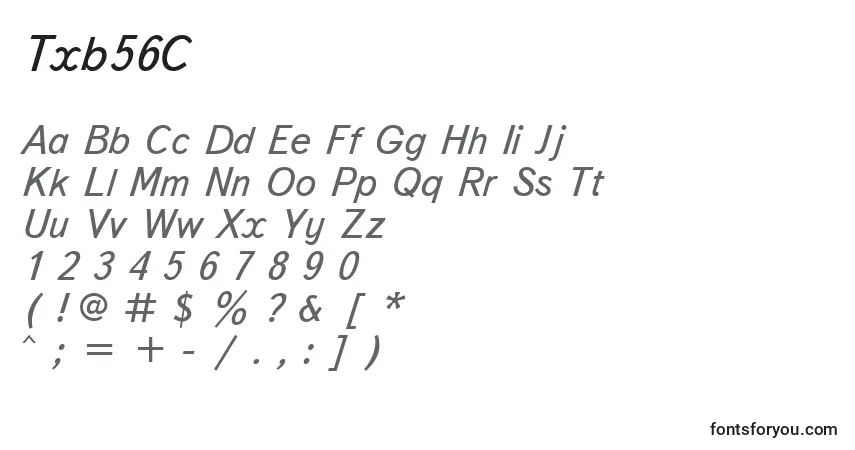 A fonte Txb56C – alfabeto, números, caracteres especiais