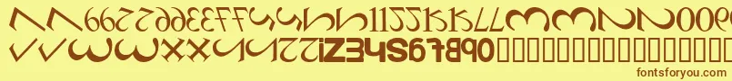 フォントAlphaNumero – 茶色の文字が黄色の背景にあります。