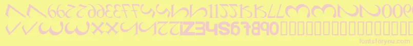 AlphaNumero-fontti – vaaleanpunaiset fontit keltaisella taustalla