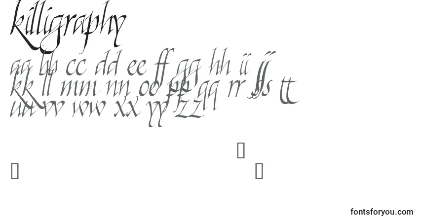 A fonte Killigraphy – alfabeto, números, caracteres especiais