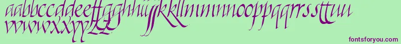 フォントKilligraphy – 緑の背景に紫のフォント