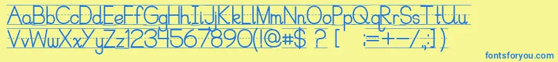 フォントPrecursiveLinedFree – 青い文字が黄色の背景にあります。