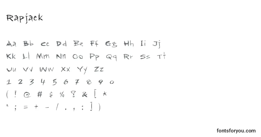 A fonte Rapjack – alfabeto, números, caracteres especiais