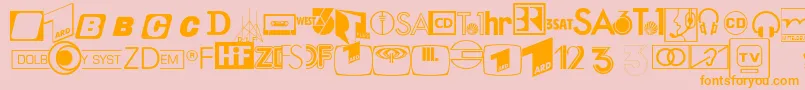 AudioLhPi-fontti – oranssit fontit vaaleanpunaisella taustalla