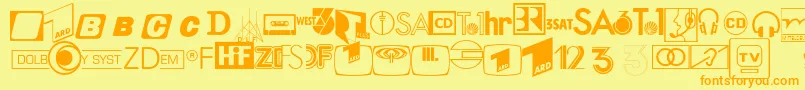 AudioLhPi-fontti – oranssit fontit keltaisella taustalla