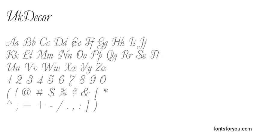 A fonte UkDecor – alfabeto, números, caracteres especiais