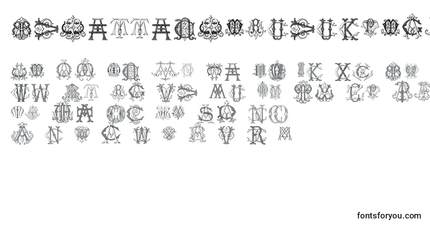 Czcionka IntellectaMonogramsRandomSamplesFive – alfabet, cyfry, specjalne znaki