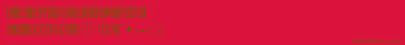 Weitere Informationen zur DsNarrowExtraCondensedMedium-Schriftart DsNarrowExtraCondensedMedium-Schriftart – Braune Schriften auf rotem Hintergrund
