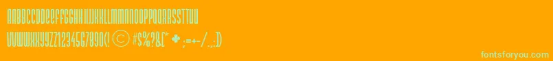 DsNarrowExtraCondensedMedium-fontti – vihreät fontit oranssilla taustalla