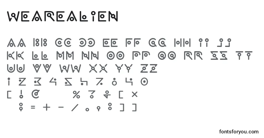 Czcionka Wearealien – alfabet, cyfry, specjalne znaki