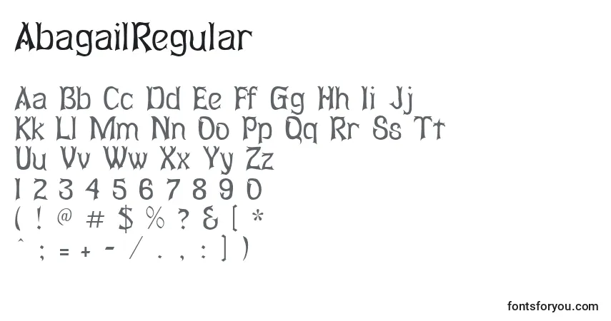 Schriftart AbagailRegular – Alphabet, Zahlen, spezielle Symbole