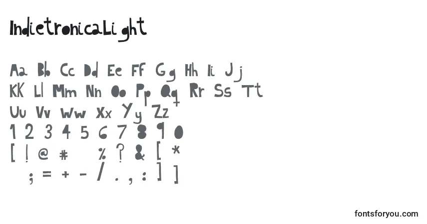 A fonte IndietronicaLight – alfabeto, números, caracteres especiais