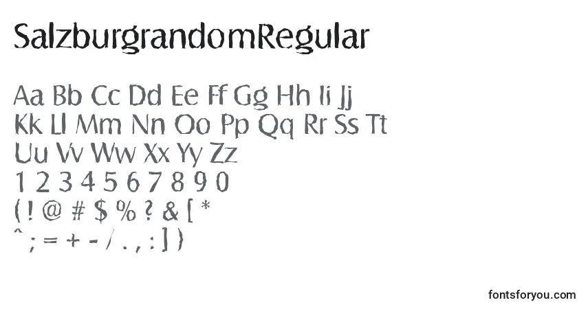 Czcionka SalzburgrandomRegular – alfabet, cyfry, specjalne znaki