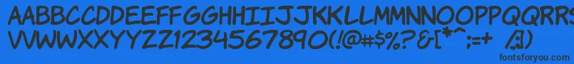 Komikah-Schriftart – Schwarze Schriften auf blauem Hintergrund