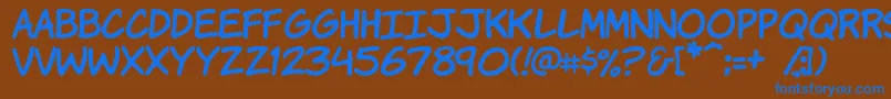 Komikah-Schriftart – Blaue Schriften auf braunem Hintergrund