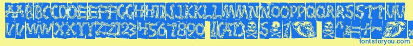 Bones Font – Blue Fonts on Yellow Background