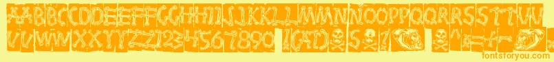 Bones-Schriftart – Orangefarbene Schriften auf gelbem Hintergrund