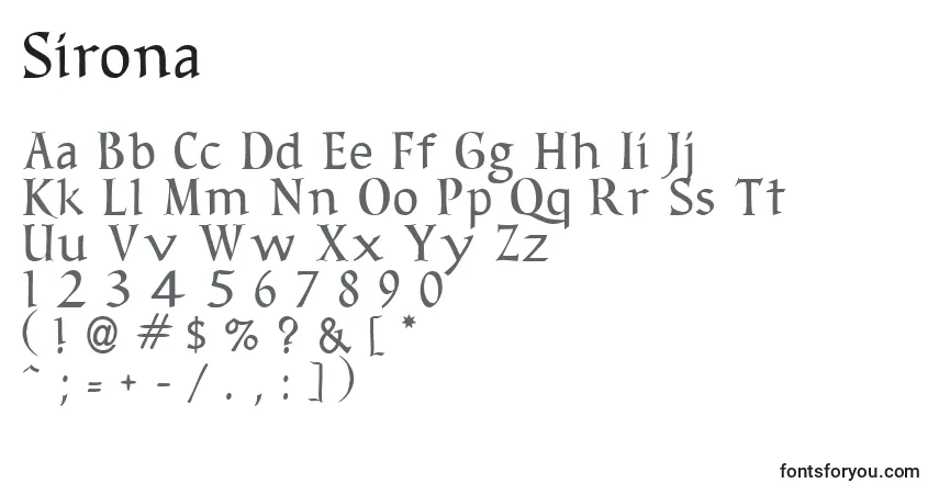 Sirona-fontti – aakkoset, numerot, erikoismerkit