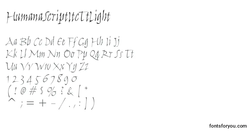 HumanaScriptItcTtLight Font – alphabet, numbers, special characters