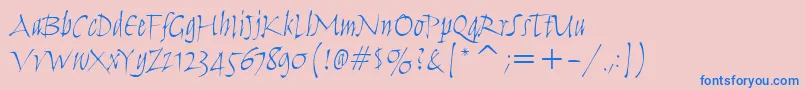 フォントHumanaScriptItcTtLight – ピンクの背景に青い文字