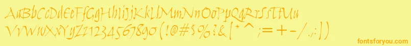 フォントHumanaScriptItcTtLight – オレンジの文字が黄色の背景にあります。